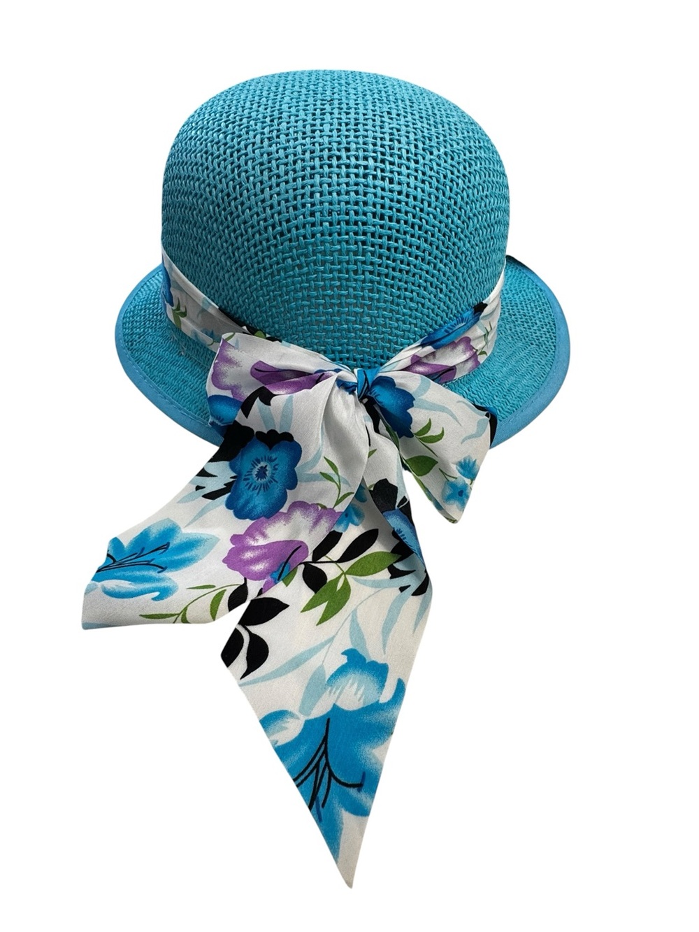 Blue  Floral Scarf Sun Hat - Women's Summer Hat